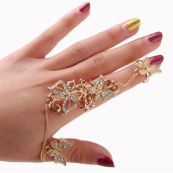Jewelry - Gold with white stones 3 piece ADJUSTABLE ring set